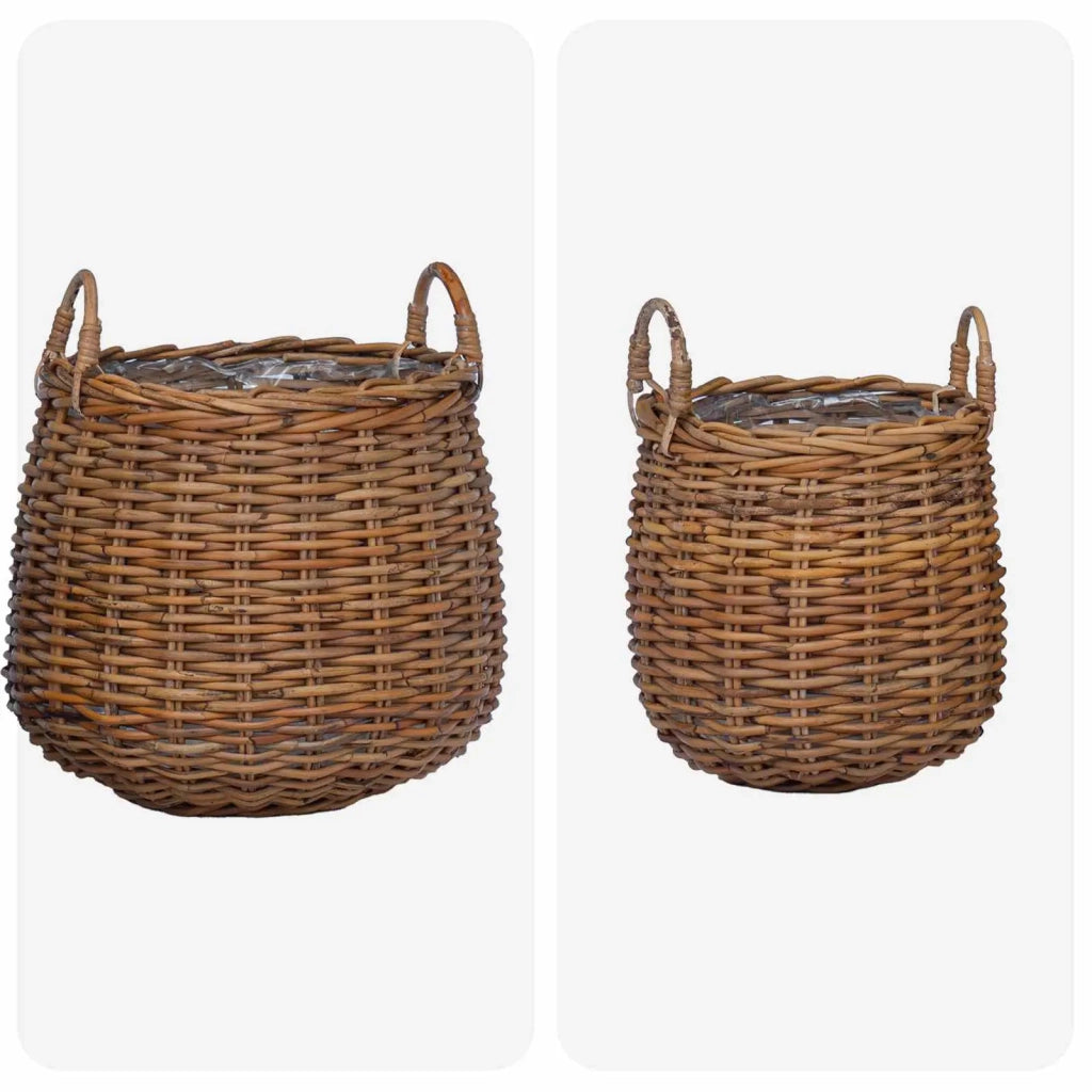 Cestino per piante con archiviazione 2 pcs Marrone Rattan Lacak