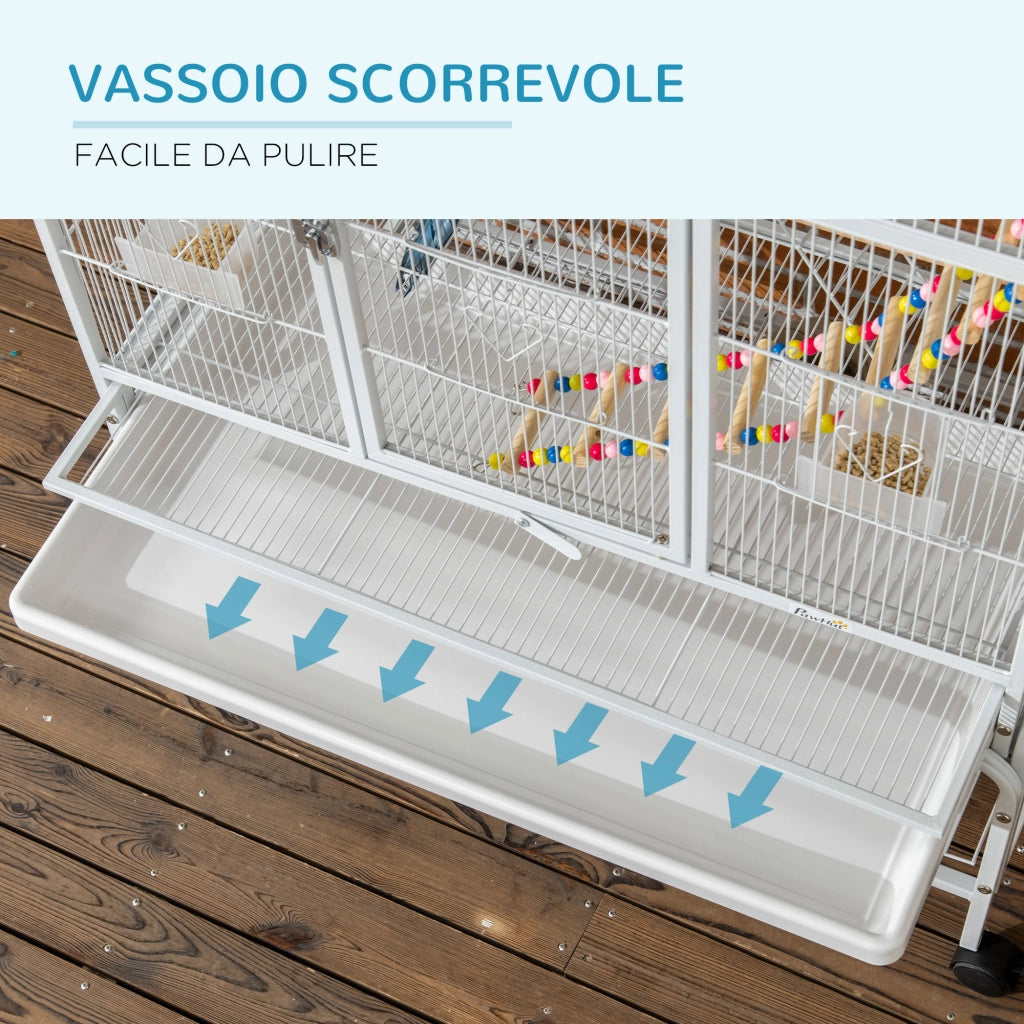 Gabbia per Uccelli in Acciaio e Plastica ¨C Zephmum ¨C Bianco 83x53x180 cm