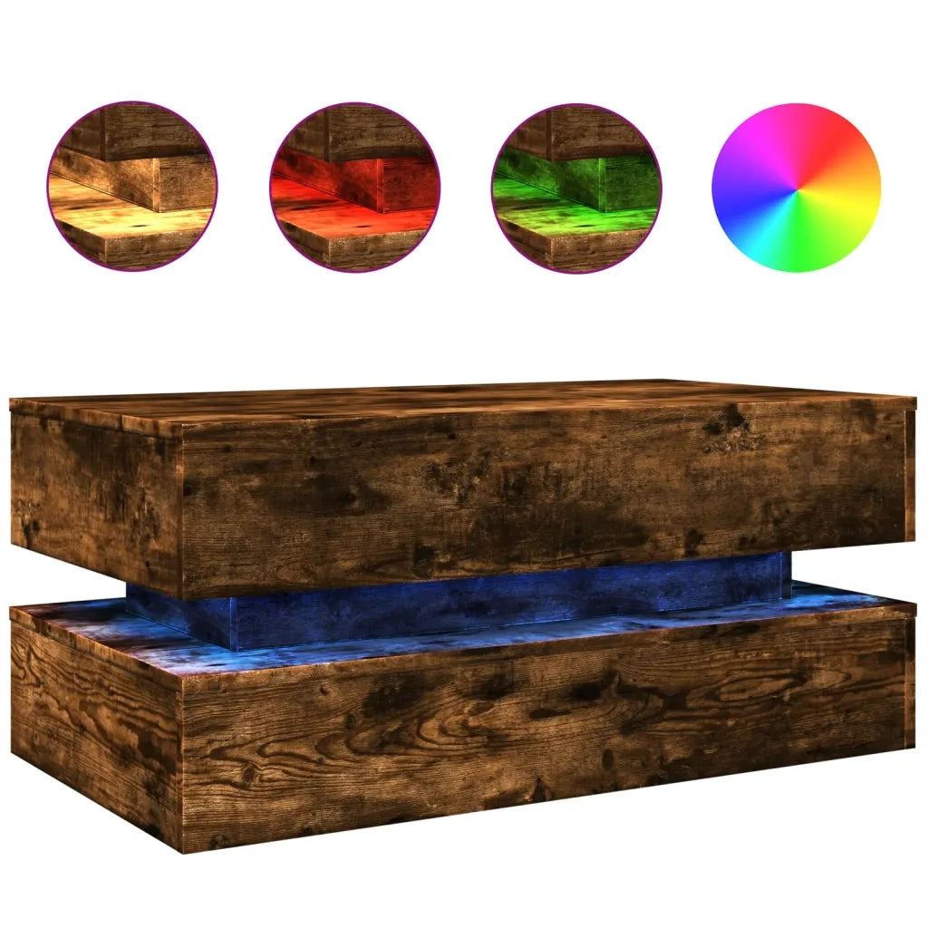 Tavolino da salotto | Tavolino da caff¨¨ | Tavolino da Soggiorno con Luci LED Rovere Fumo 90x50x40 cm