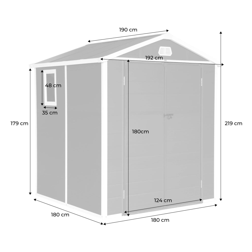 Casetta da giardino in plastica, struttura in alluminio, 3.65m²,