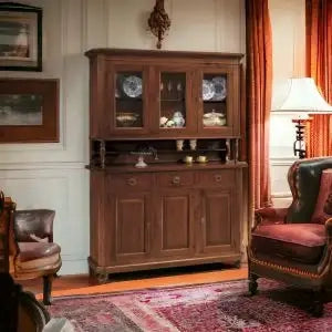 Credenza cristalliera napoletana in legno 3 ante arte povera noce scuro