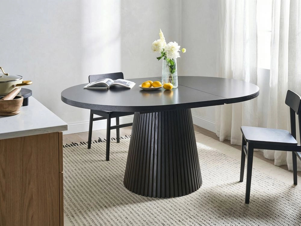 Tavolo da pranzo allungabile gambe a coste legno di frassino nero 120/160 x 75 cm stile moderno industriale