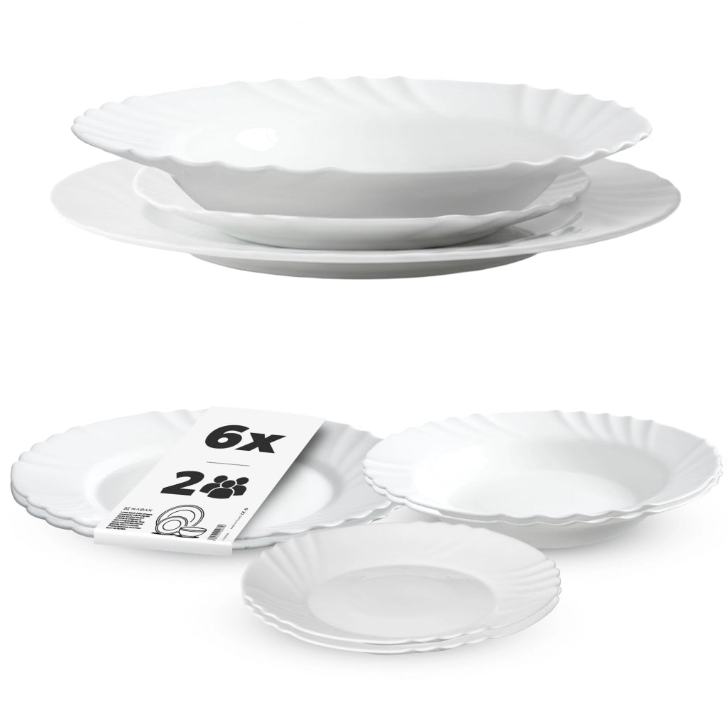 Set di stoviglie KADAX composto da 6 piatti, colore bianco.