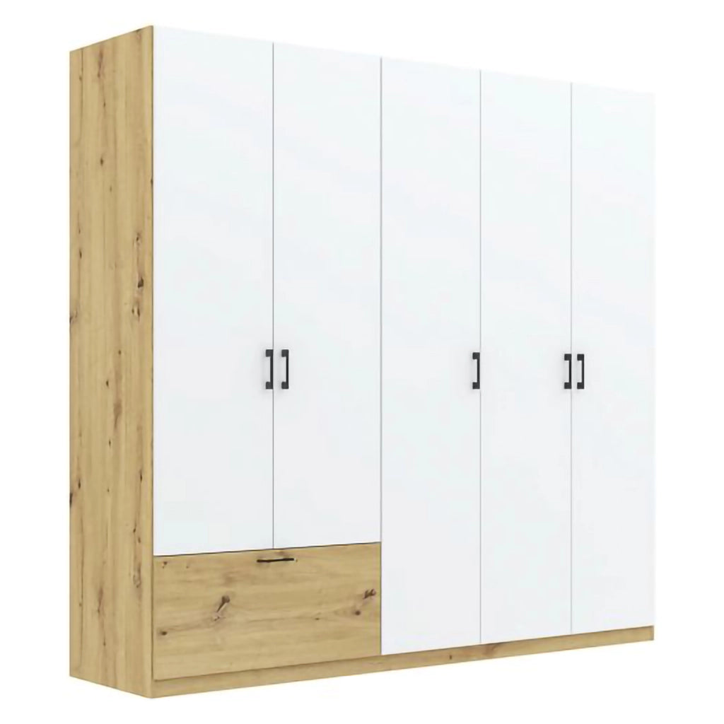 Armadio Camera da Letto Lezame, Guardaroba Grande 5 Ripiani, 225x210h cm Bianco