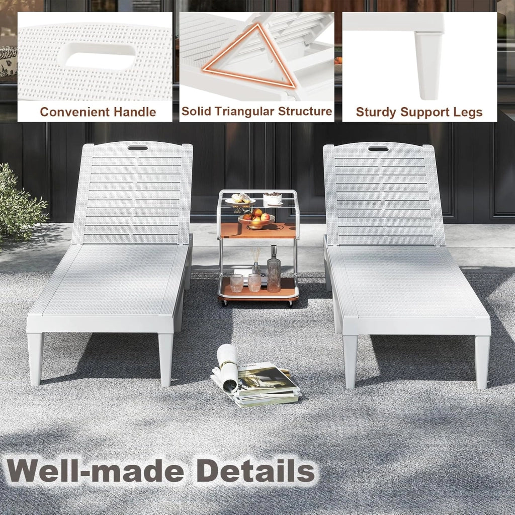 Set di 2 sedie a sdraio da giardino in PP con schienale reclinabile a 5 livelli, bagno da sole, carico 160 kg, per balcone, terrazza, picina, 156 x 55 x 83 cm (bianco)