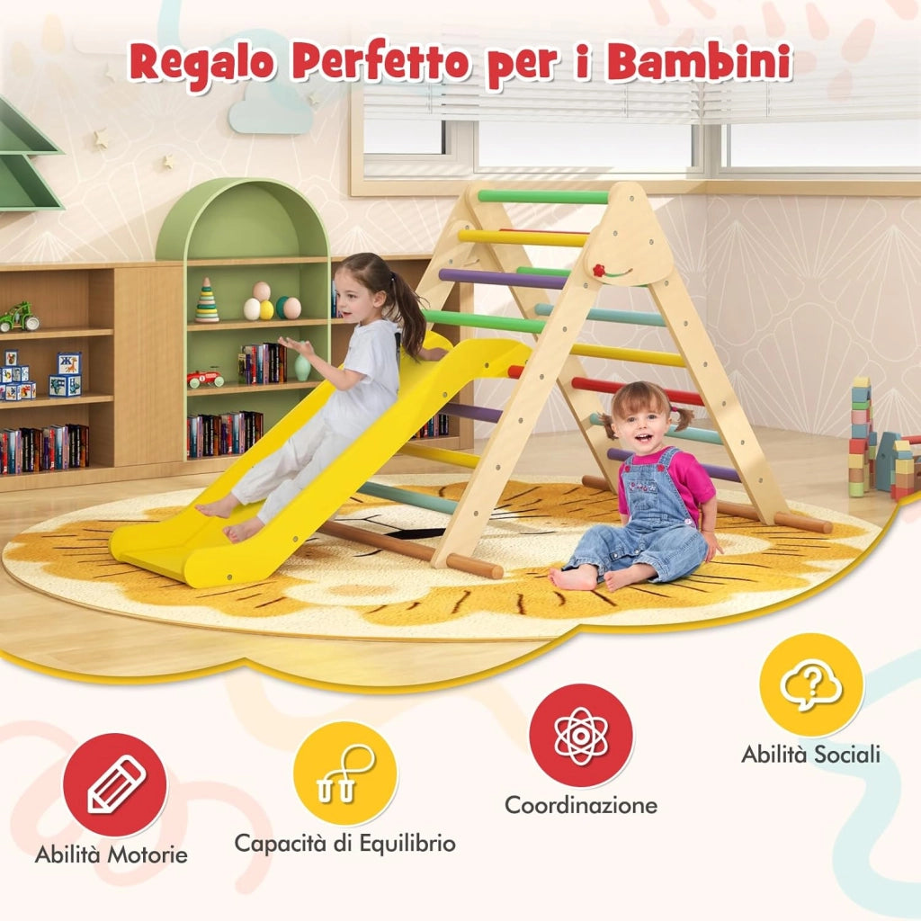 3 in 1 Arrampicata Giocattolo a Triangolo per Bambini, Set di Arrampicata con Rampa di Scivolo e Inclinazione Regolabile, Arrampicatore per Bambini 1 Anno+ (Stile 2 Colorato)