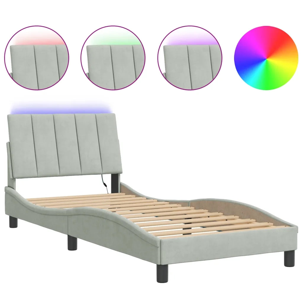 Giroletto con LED senza Materasso-Struttura Letto Hanko Grigio Chiaro 90x190 cm in Velluto