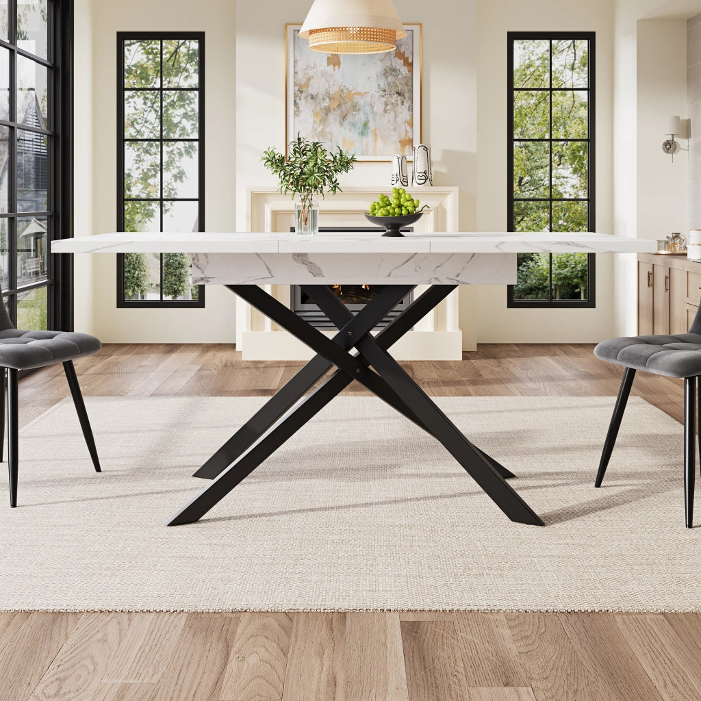 TAVOLO DA PRANZO ALLUNGABILE 120-160x80x76,5 cm MDF Bianco e Nero