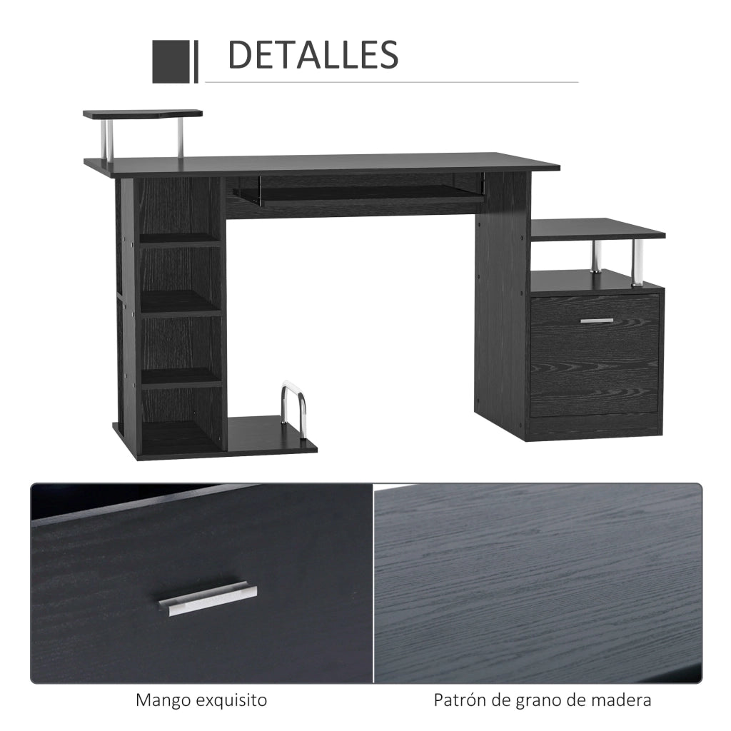 Scrivania con Cassetti e Ripiani ¨C Zephmum ¨C Nero 152x60x88 cm