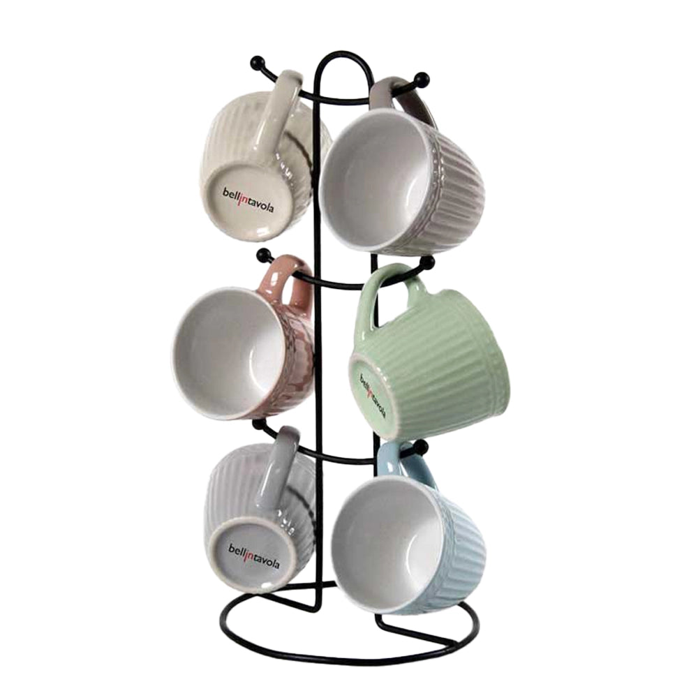 SET 6 TAZZINE DA CAFFÈ CON MANICO MULTICOLOR CON STAND