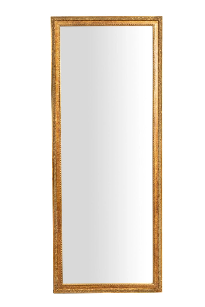 Biscottini Specchio Specchiera da parete e appendere verticale/orizzontale L72xPR4xH180 cm finitura foglia oro anticata.