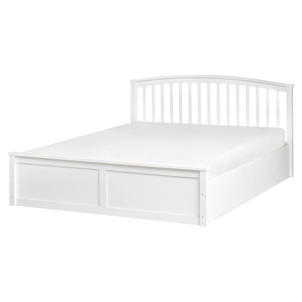 Letto matrimoniale in legno di pino con contenitore bianco con rete sollevabile 160 x 200 cm