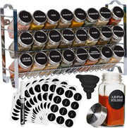 Organizzatore per Spezie 3 Livelli con Bicchieri per Spezie Metallico per la Cucina con 24 Bicchieri per Spezie 48 Etichette Pennello Filtro Ganci Libero o Appendiwall Cromo