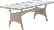Tavolo da Giardino in Polyrattan 190x90x74cm con Ripiano in Vetro Altezza Regolabile da Pranzo per Terrazza Esterno