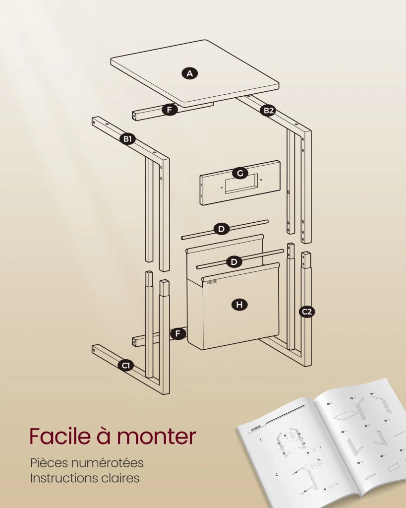 Tavolino laterale/comodino con multipresa/tavolino a forma di C per piccoli spazi 2 porte USB e prese piedini regolabili per camera da letto/soggiorno finitura in legno nero 12_0007571