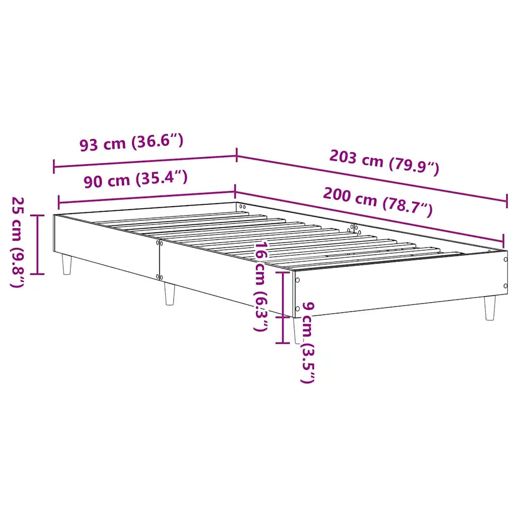 Struttura del letto Grigio Sonoma 203 x 93 x 25 cm 861053