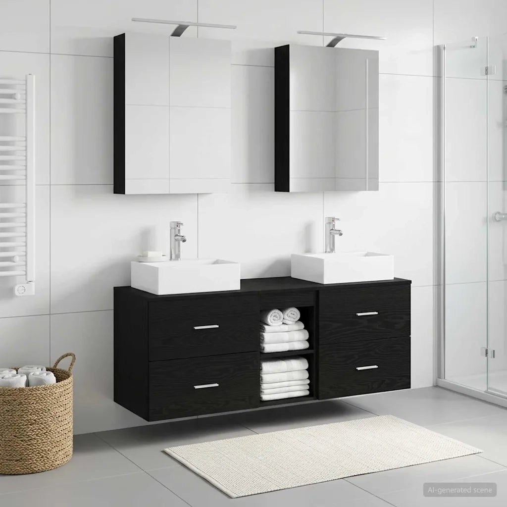 Set di mobili per il bagno 5 pcs Rovere Nero 3406792