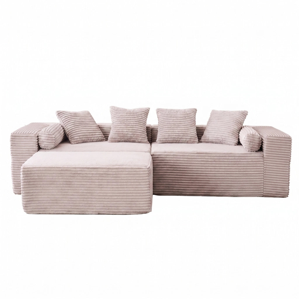 Divano modulare angolare - con chaise longue e seduta componibile - in schiuma e molle - beige