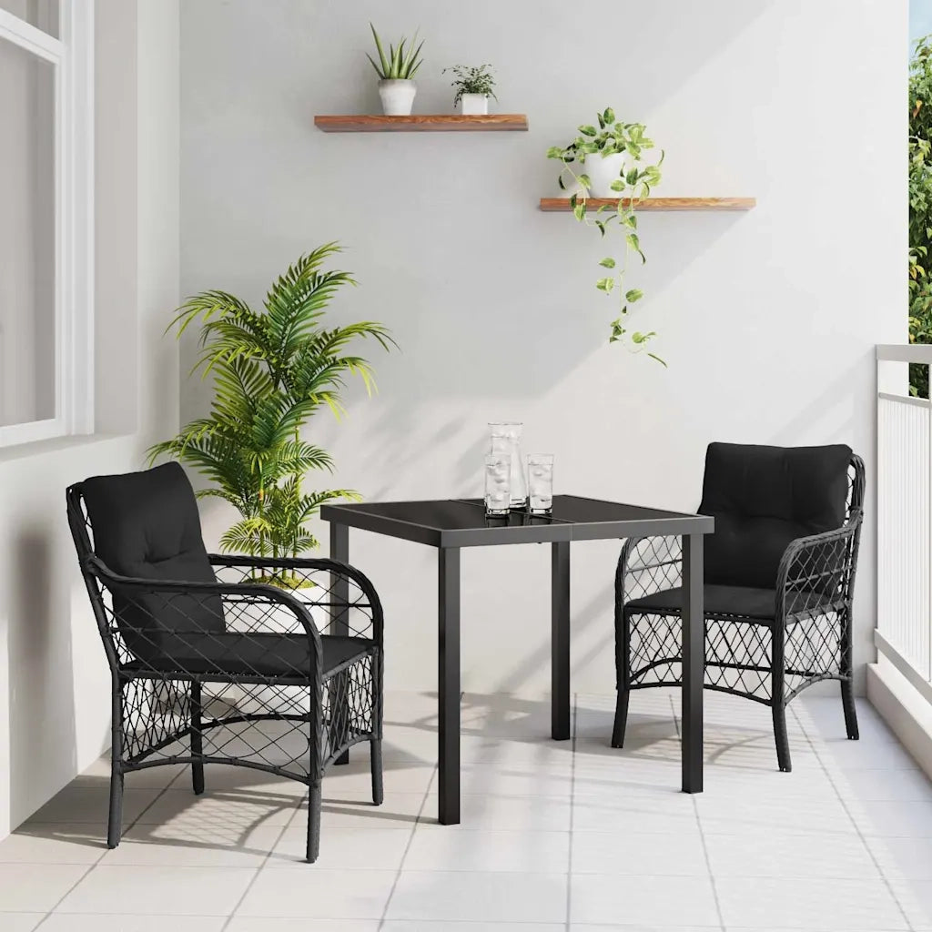 Set da Pranzo per Giardino con cuscino 3 pcs Nero polyrattan 3380204