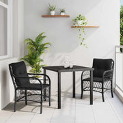 Set da Pranzo per Giardino con cuscino 3 pcs Nero polyrattan 3380204