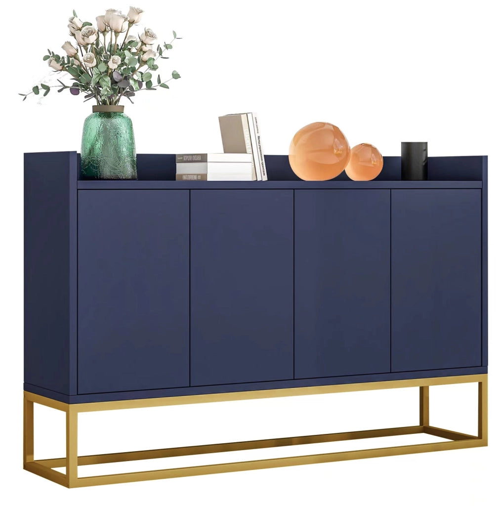 Credenza 120x30x80 cm con 4 ante e ripiani regolabili; MDF e pannello truciolare blu navy