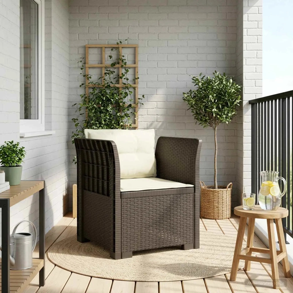 Sedia da giardino-Poltrona a 1 Posto con Cuscini Aspetto Rattan PP Grigio Chiaro 259544
