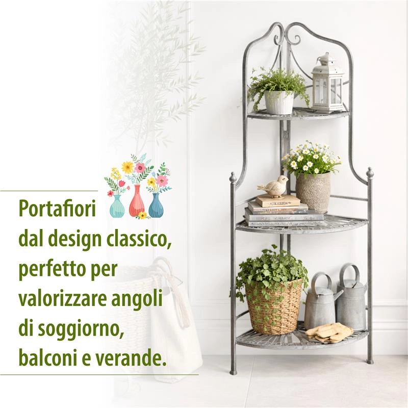 SCAFFALE PORTAVASI ROSALIE CON 3 PIANI IN COLORE BIANCO OSSIDATO