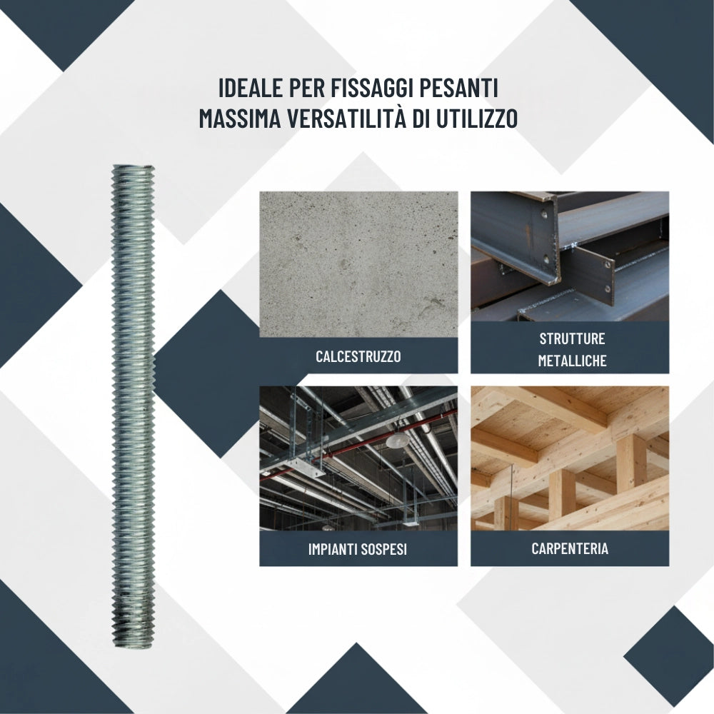Barra filettata in acciaio 1 metro din 976-1 per applicazioni industriali *** misura 8 x 1,2 mm, confezione 1