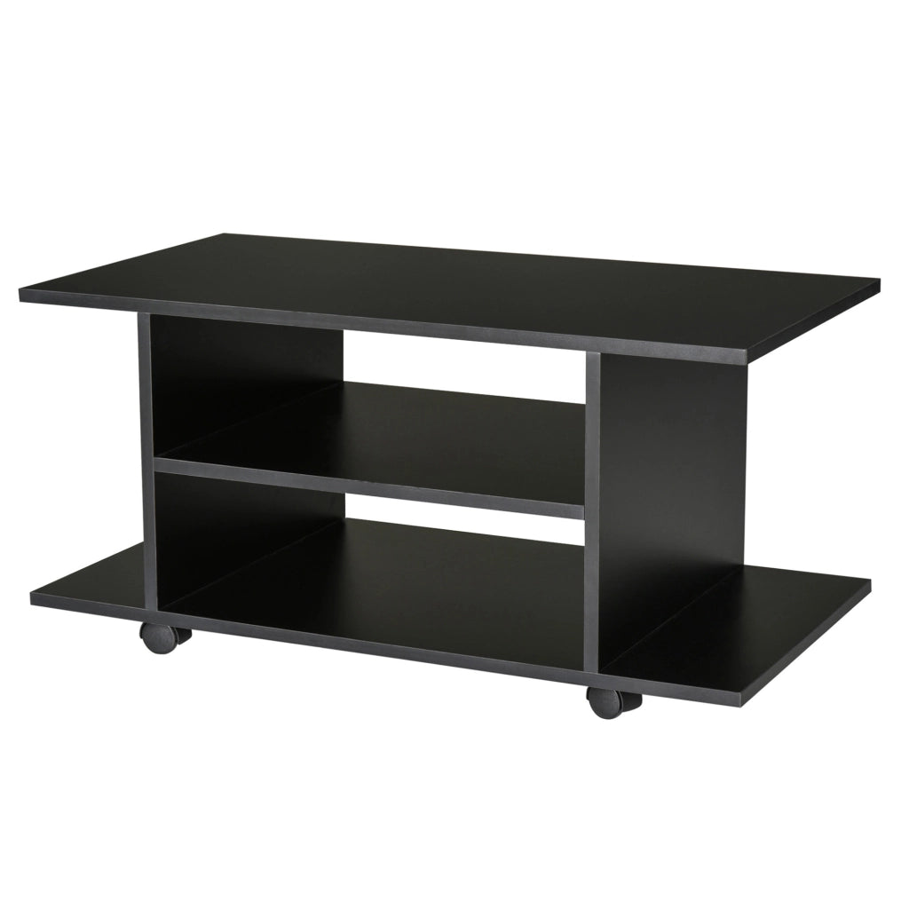 Mobile TV Moderno con Ripiani. Mobiletto Porta TV da 42" con Ruote Girevoli a Freni. 2 Piccolo Ripiani Laterali per Soggiorno e Camera da Letto. 80x40x40 cm. Nero