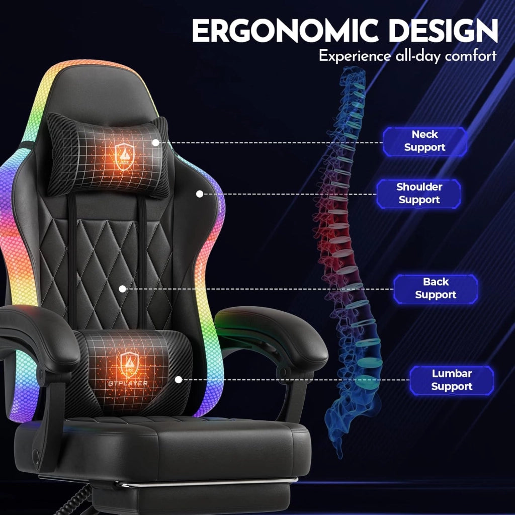 Sedia da gioco, sedia da ufficio, sedia da gioco con barra luminosa a LED, sedia da giocatore, schienale con custodia, sedia ergonomica in PC con telecomando