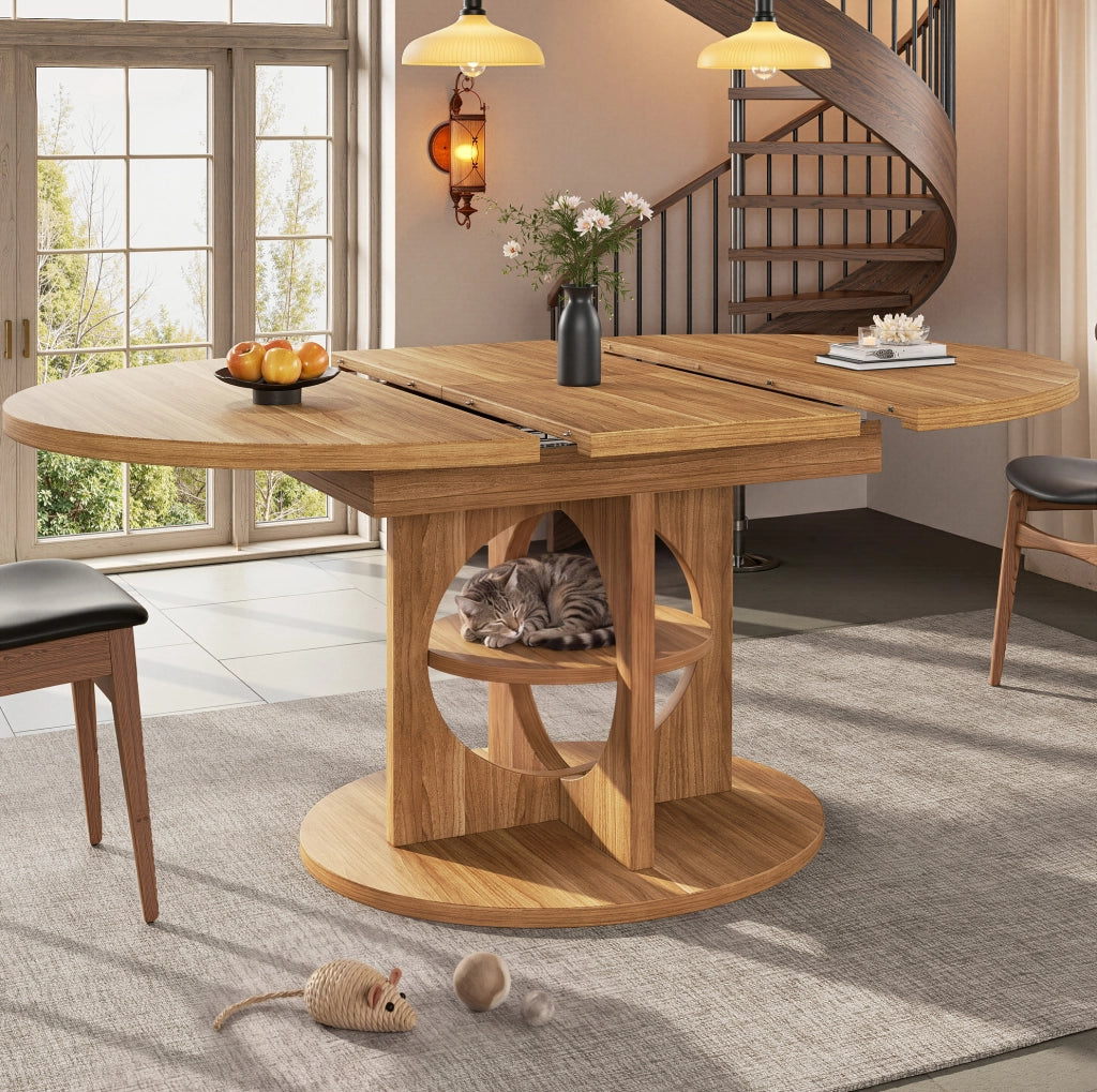Tavolo da pranzo allungabile 110/150x110x76 cm con vano portaoggetti in MDF naturale