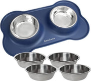 Sostegno per gatti e cani in silicone con ciotola in acciaio inossidabile, 400 ml, blu