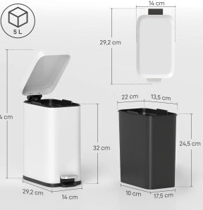 Cestino per rifiuti a pedale in metallo bianco da 5 L