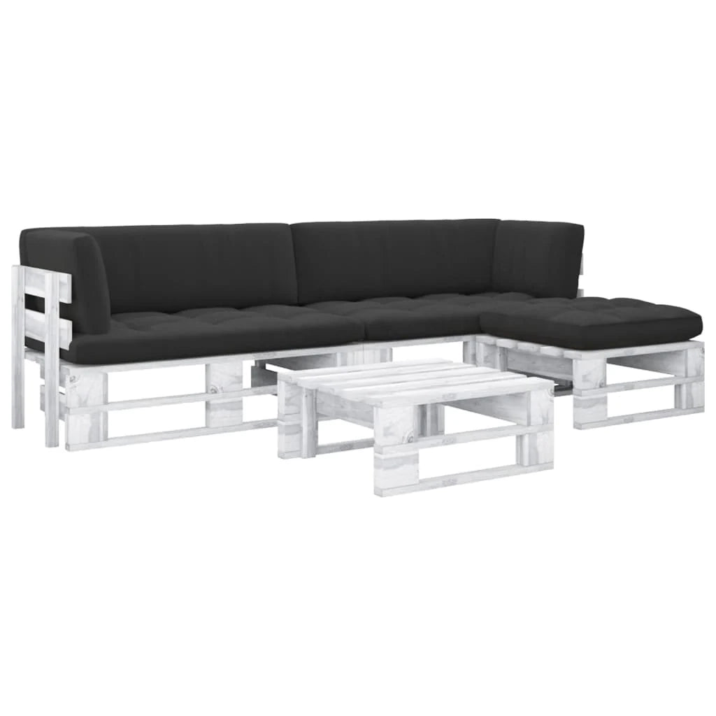 Set di mobili da giardino set di mobili da esterno in pallet 4 pezzi e cuscini in pino impregnato bianco 02_0018382