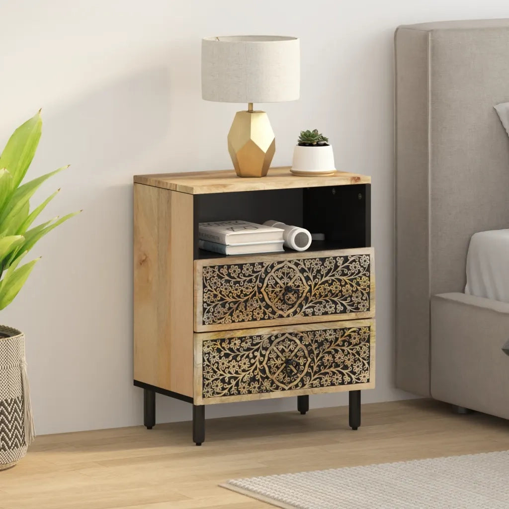 Comodino-Tavolino da notte 50x33x60 cm in Legno Massello di Mango 997477
