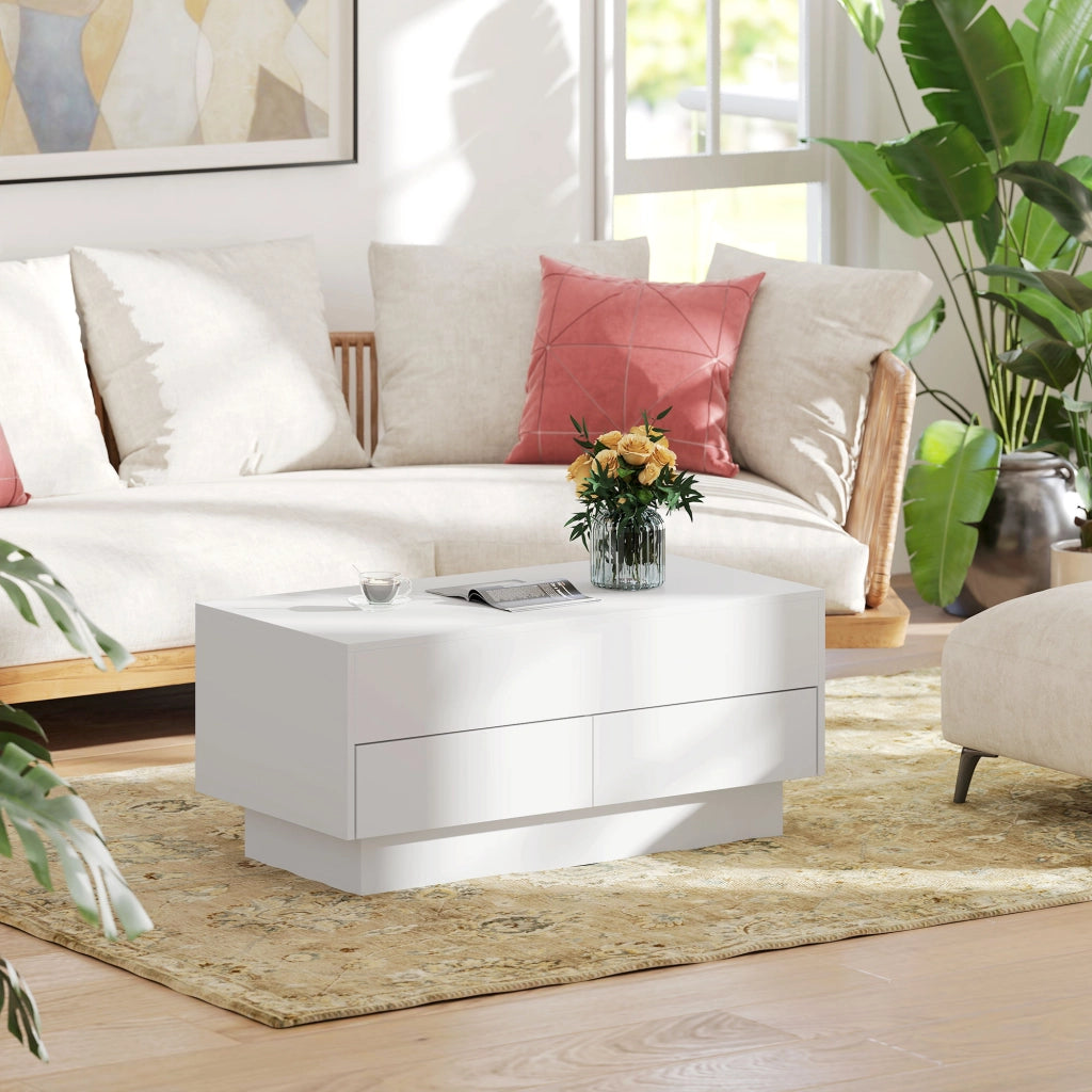 Tavolino da caff¨¨ con ripiano e 2 cassetti ¨C Xylo ¨C Bianco 100x50x44 cm