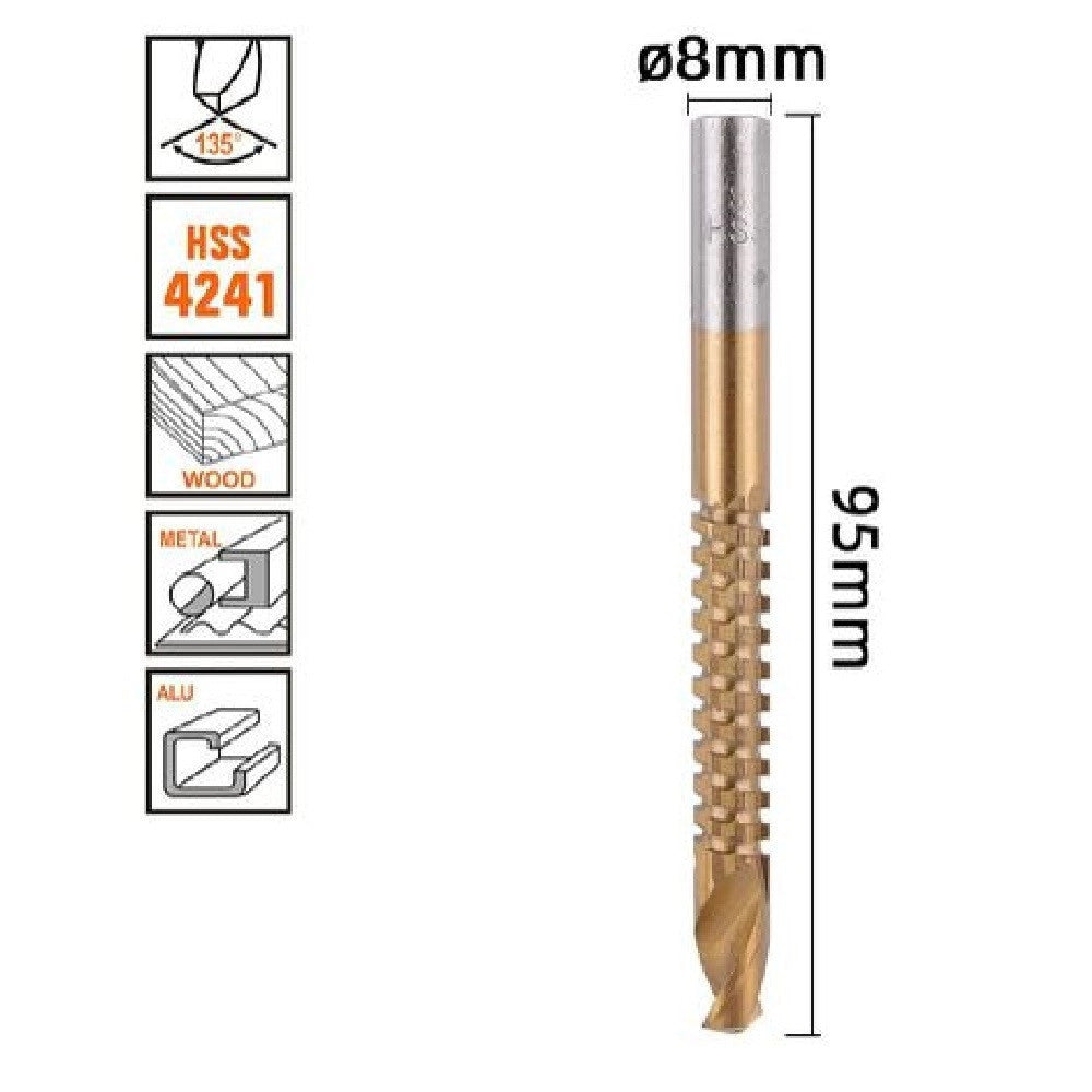 Trade Shop - Punta Trapano Elicoidale ø8mm X 95mm In Titanio Hss 4241 Per Metallo Legno 57152 -