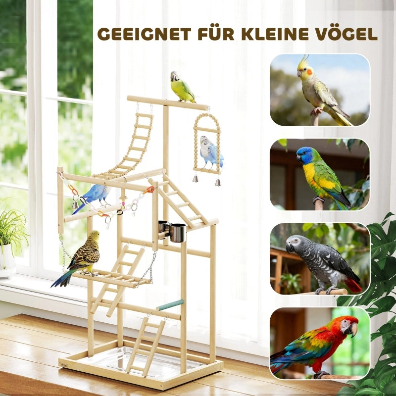 GIOCO PER UCCELLI 4 livelli 59 cm Legno naturale e acciaio inox