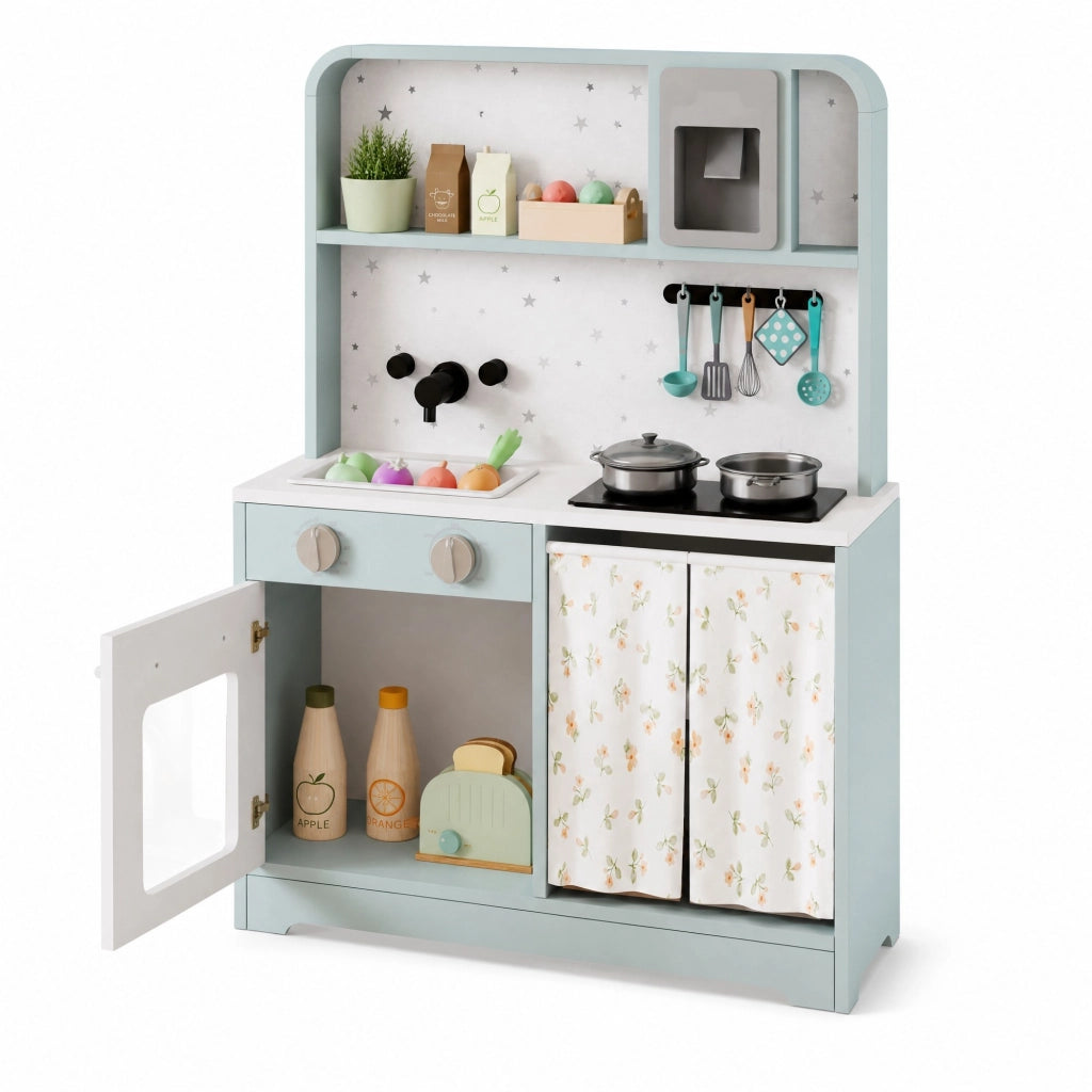 Desviae Cucina giocattolo per bambini con microonde, lavello e accessori blu in MDF e plastica 60 × 29 × 81 cm dai 3 anni
