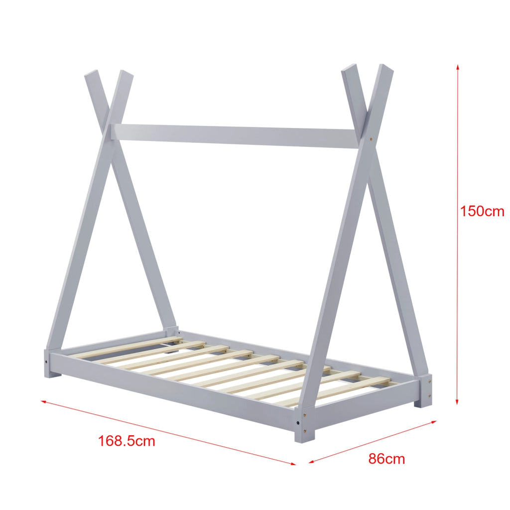 [en.casa] Letto per Bambino a Forma di Tenda Indiana con Materasso a Schiuma Fredda Anallergico Lettino Tipi in Legno di Pino in Stile Montessori con Materasso 80 x 160 cm - Grigio Chiaro