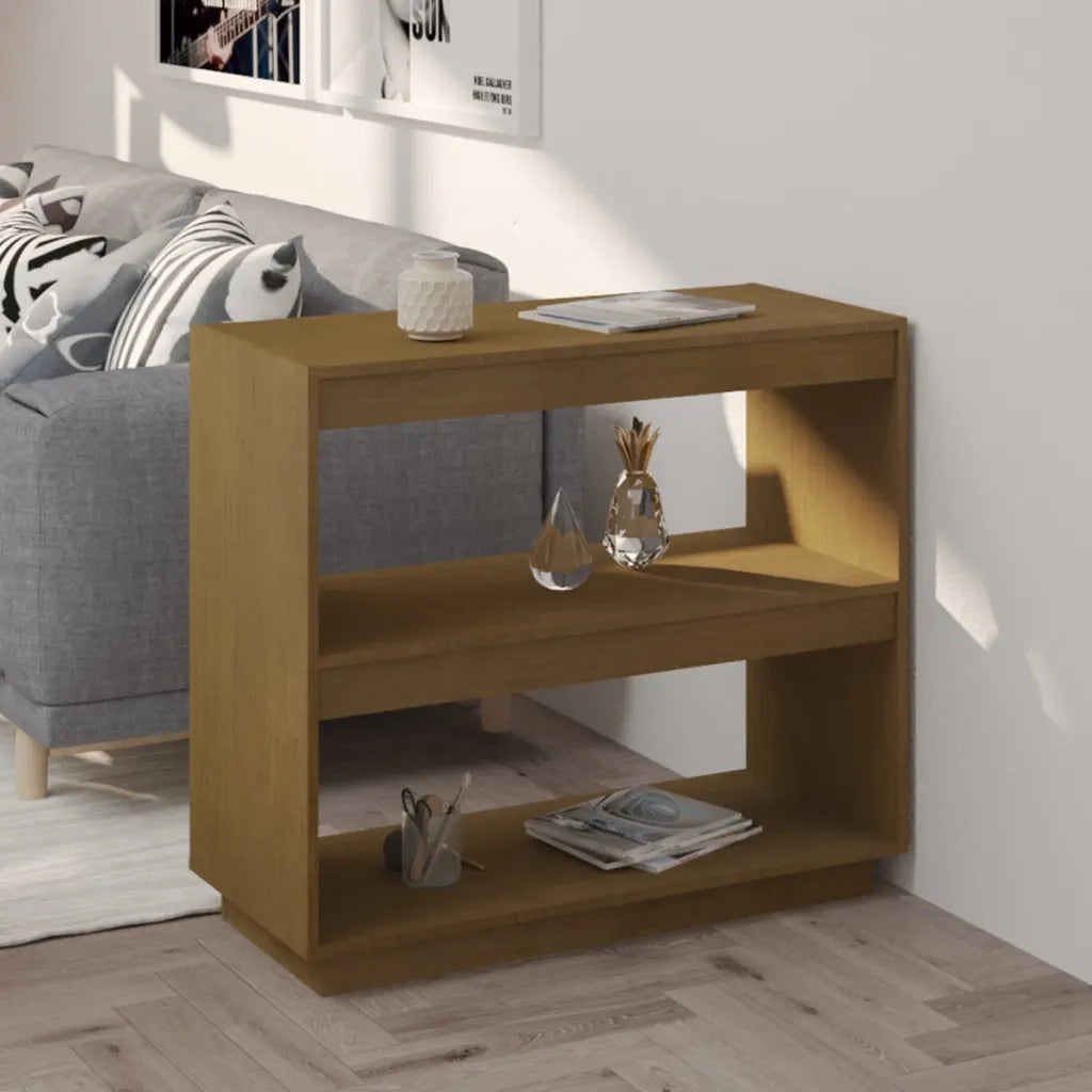 Libreria-Scaffale per Libri-Mobile di Stoccaggio Marrone ambra 80x35x71 cm in Legno Massello di Pino