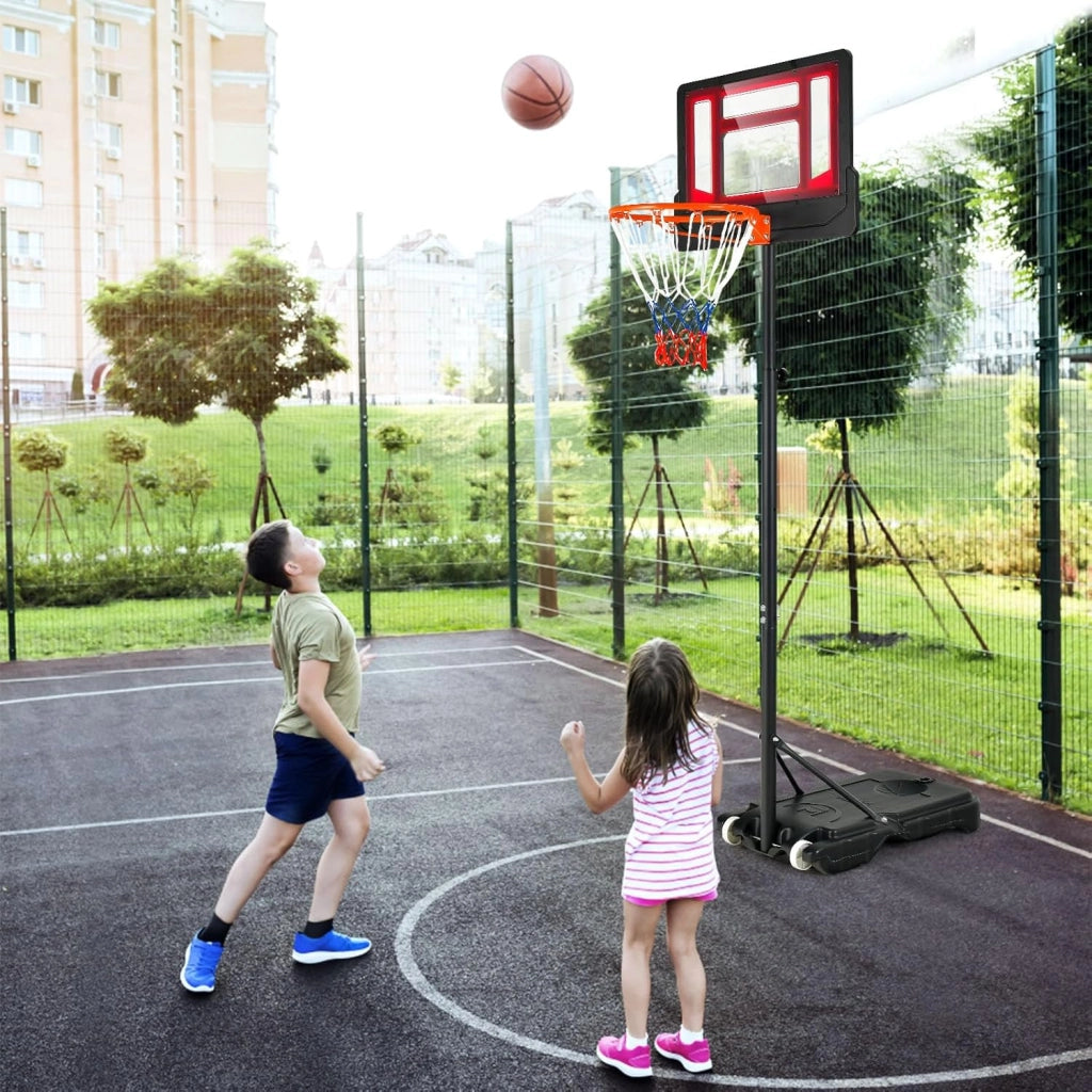 Canestro Basket da Interno ed Esterno Portatile e Regolabile in Altezza 90-210cm, Canestro da Basket per Bambini con Ruote, Incavo per Pallone e Tabellone Infrangibile