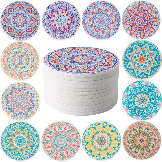 12 pezzi di supporti per bicchieri, supporti per bicchieri per salotto, supporti per bicchieri decorativi per cucina e sala da pranzo, diametro 10 cm, fiori in vetro.