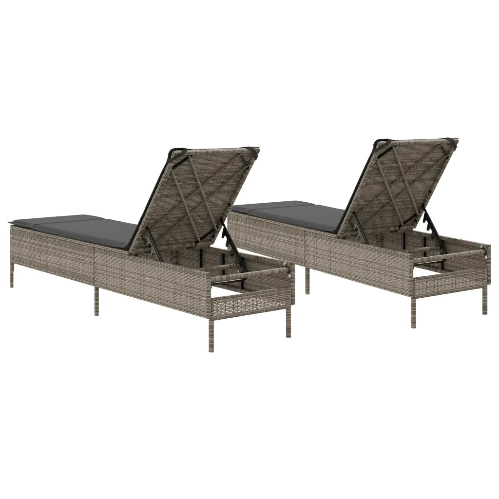 Lettini Prendisole 2 pz | Sdraio da giardino | Lettino da sole con Cuscini Grigio in Polyrattan