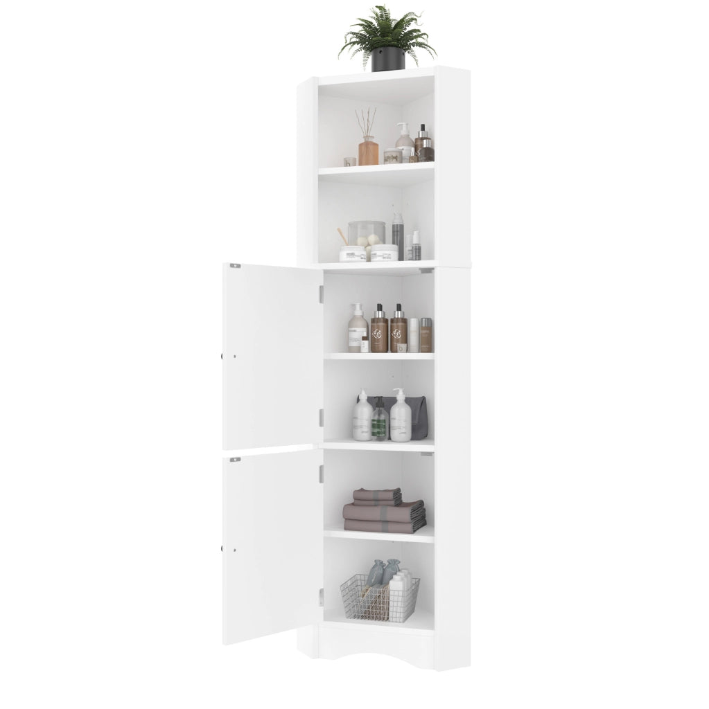 Armadio angolare da bagno triangolare in MDF bianco, 155,4 cm, 2 ante