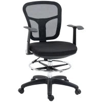 Sedia da Ufficio, Sedia da Scrivania, Sedia per Computer, con Poggiapiedi, Regolabile in Altezza, 59 x 59 x 115 cm, Nero