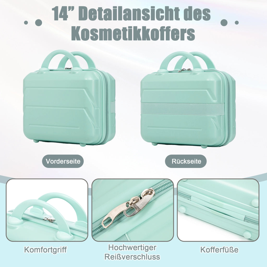 Set di 2 valigie girevoli in ABS da 14"/19" con lucchetto a combinazione e trousse da 14" (verde menta)
