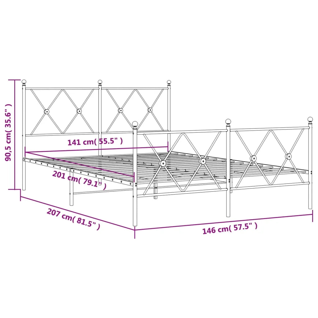 Giroletto con Testiera e Pediera Metallo Nero 140x200 cm 376521