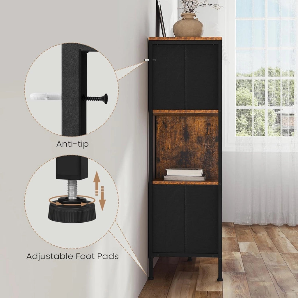 Scaffale per Libri, Scaffale con 4 Cubi Aperti e 5 Cassetti in Tessuto non Tessuto, Unità di Stoccaggio Industriale per Soggiorno/Camera da Letto/Ufficio, Legno Ingegnerizzato, RGB64vbn