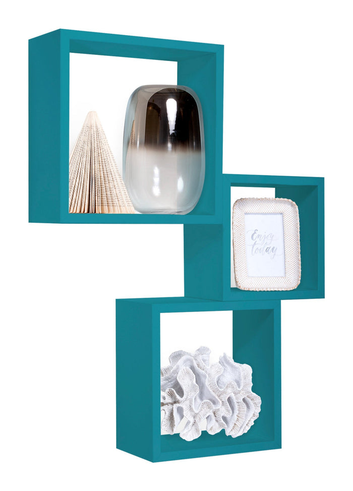 Set 3 Mensole da Parete Cubo in Fibra di Legno Incubo Blu Atollo